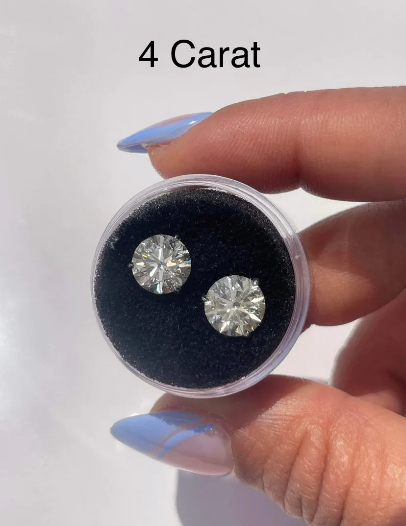 Diamond Stud Earrings -  4 Prong Push Back Martini Setting