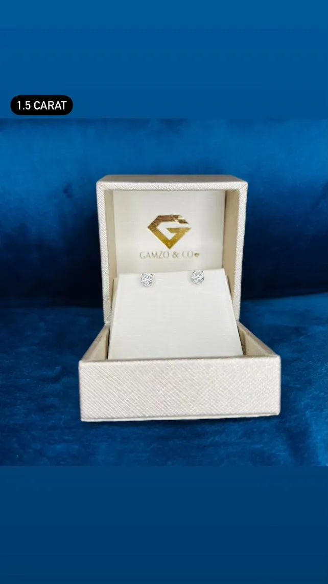 Diamond Stud Earrings -  4 Prong Push Back Martini Setting