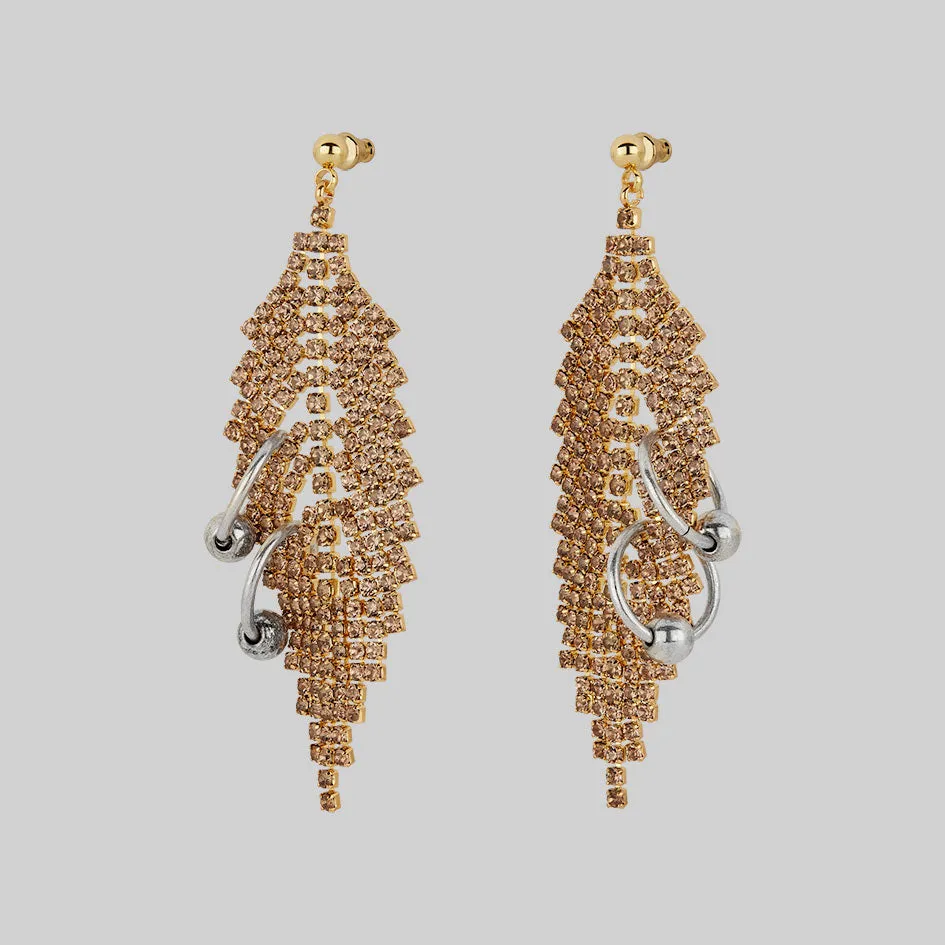 DOWNFALL. Pierced Dazzle Chain Chandelier Earrings - Gold