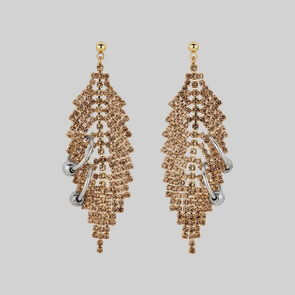 DOWNFALL. Pierced Dazzle Chain Chandelier Earrings - Gold