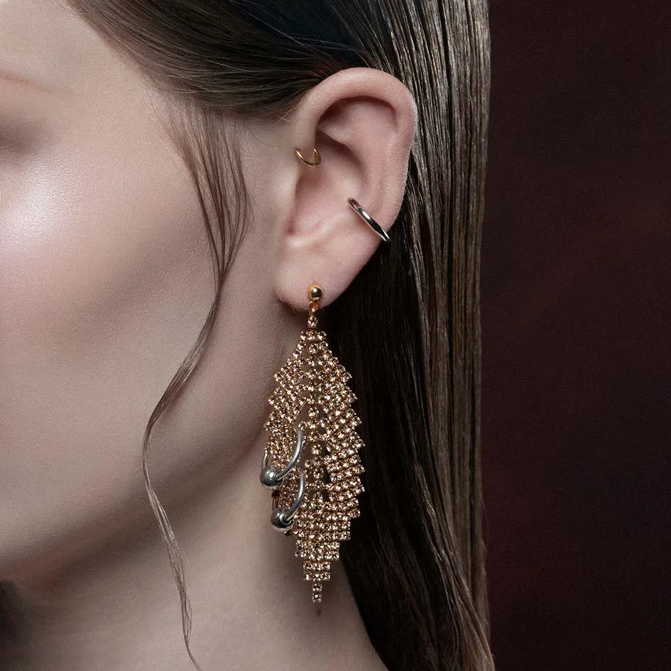 DOWNFALL. Pierced Dazzle Chain Chandelier Earrings - Gold