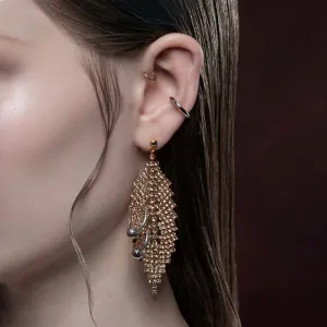 DOWNFALL. Pierced Dazzle Chain Chandelier Earrings - Gold