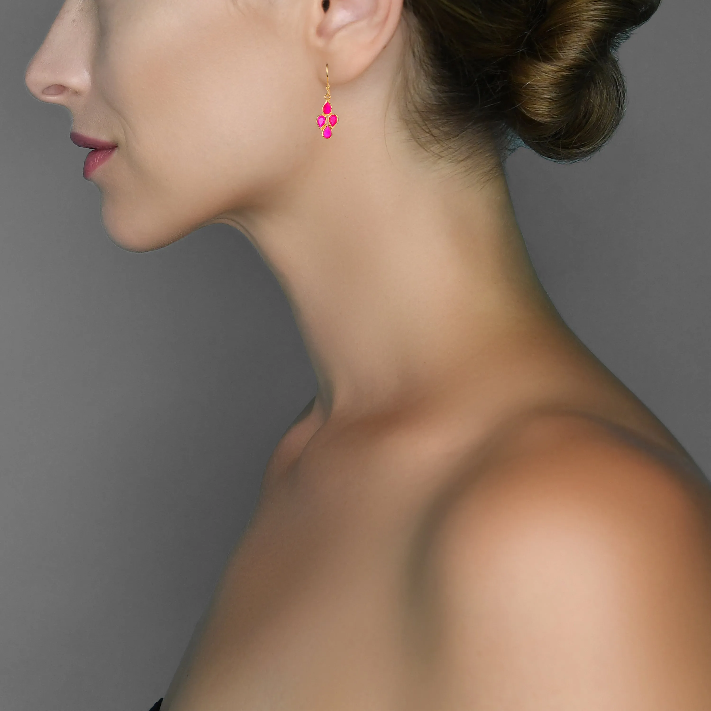 Earrings - Little Raindrop in Fuchsia Chalcedony