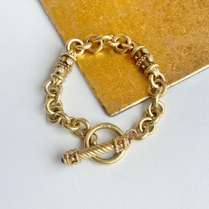 Estate 14KT Yellow Gold Byzantine Rolo Diamond   Ruby Toggle Bracelet
