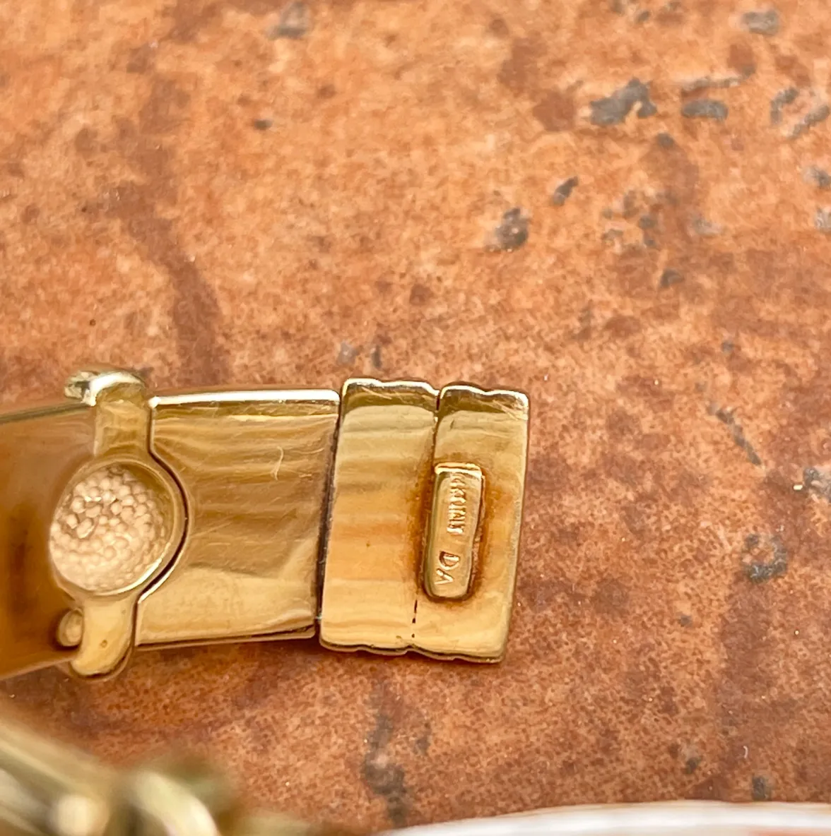 Estate 14KT Yellow Gold   White Gold Cabochon Gemstone Cuff Bracelet