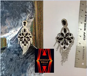 FABULOUS BLACK AND CLEAR STONE CHANDELLIER EARRINGS