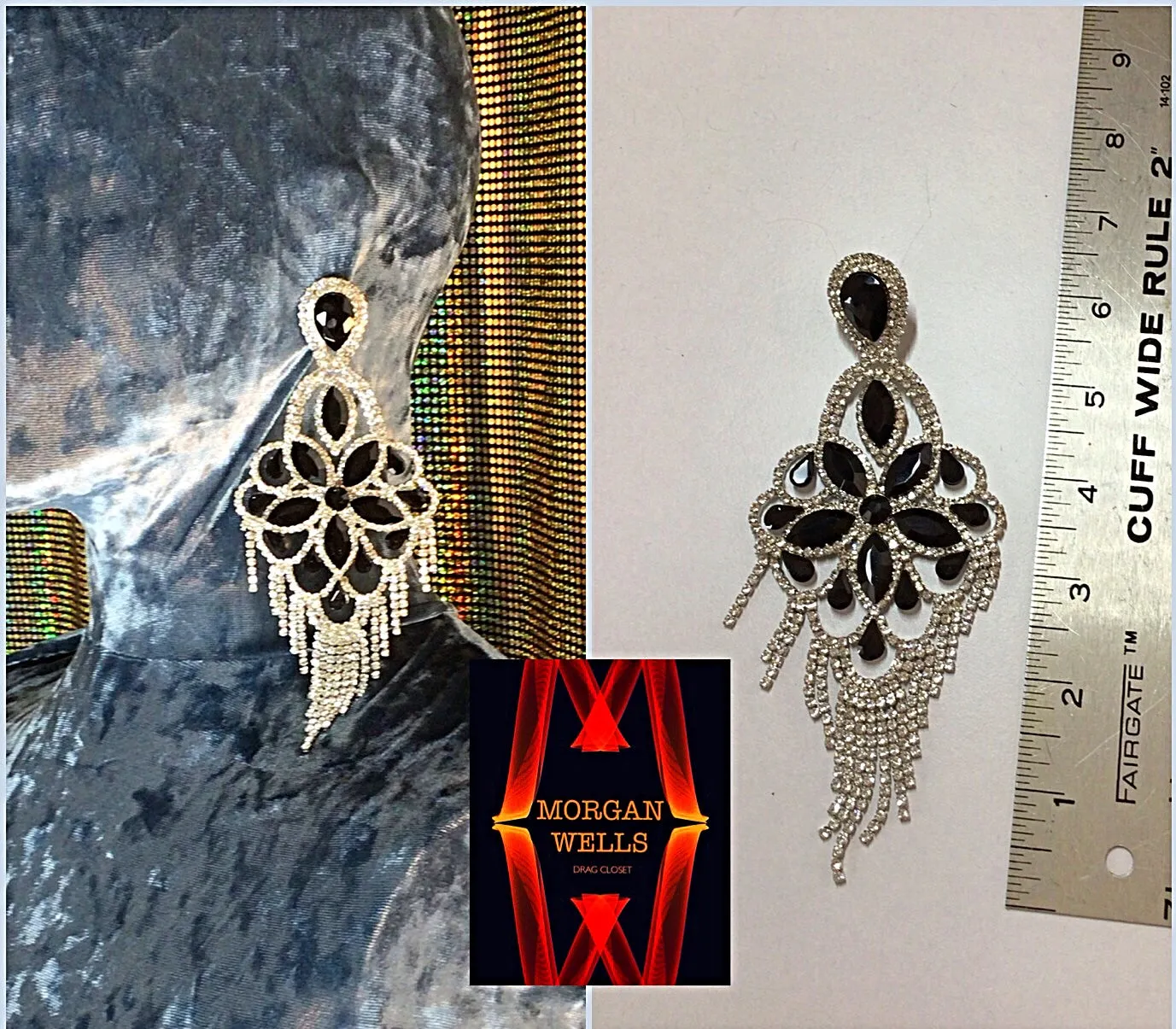 FABULOUS BLACK AND CLEAR STONE CHANDELLIER EARRINGS