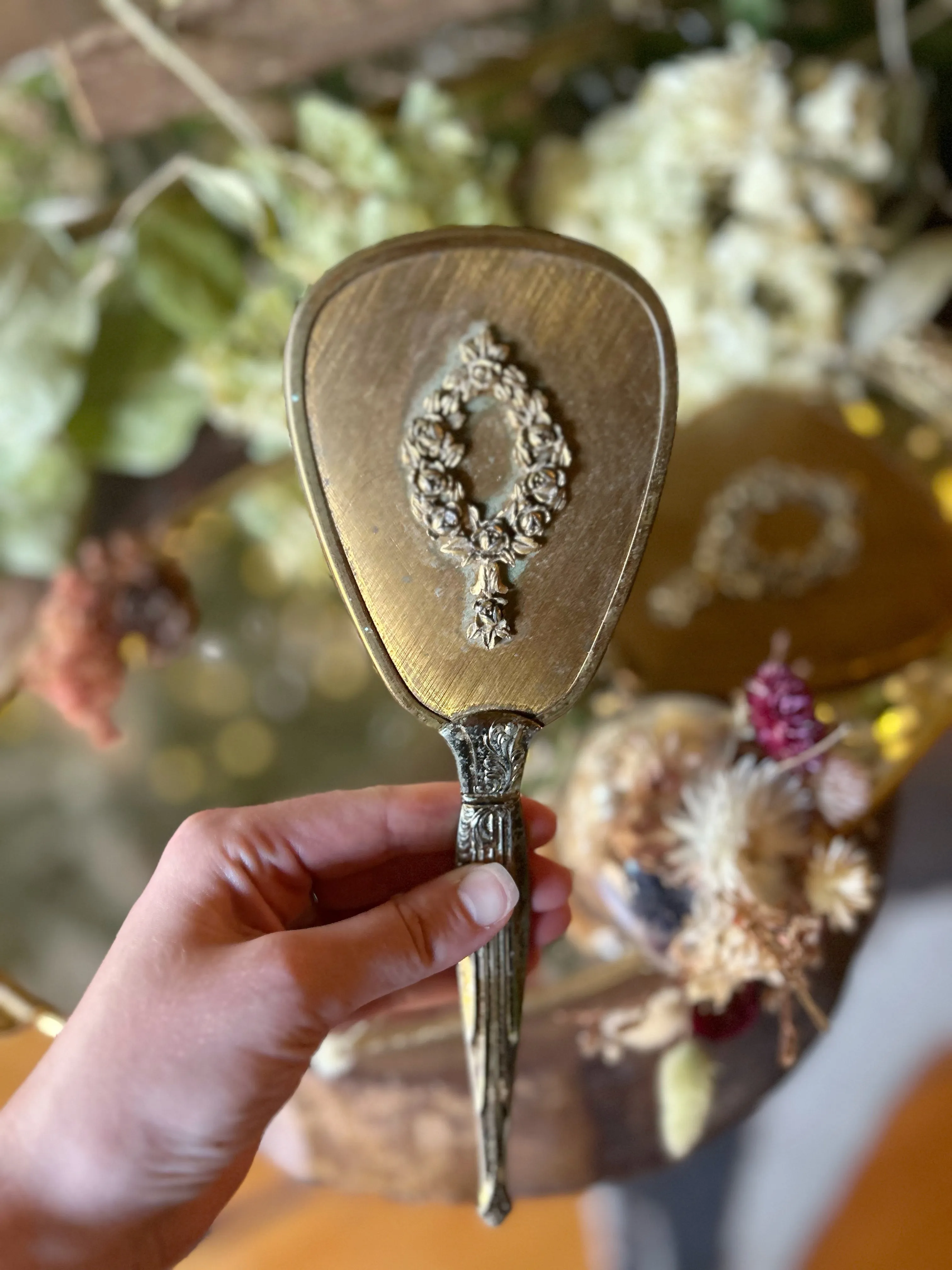 Filigree Antique Floral Hand Mirror Set