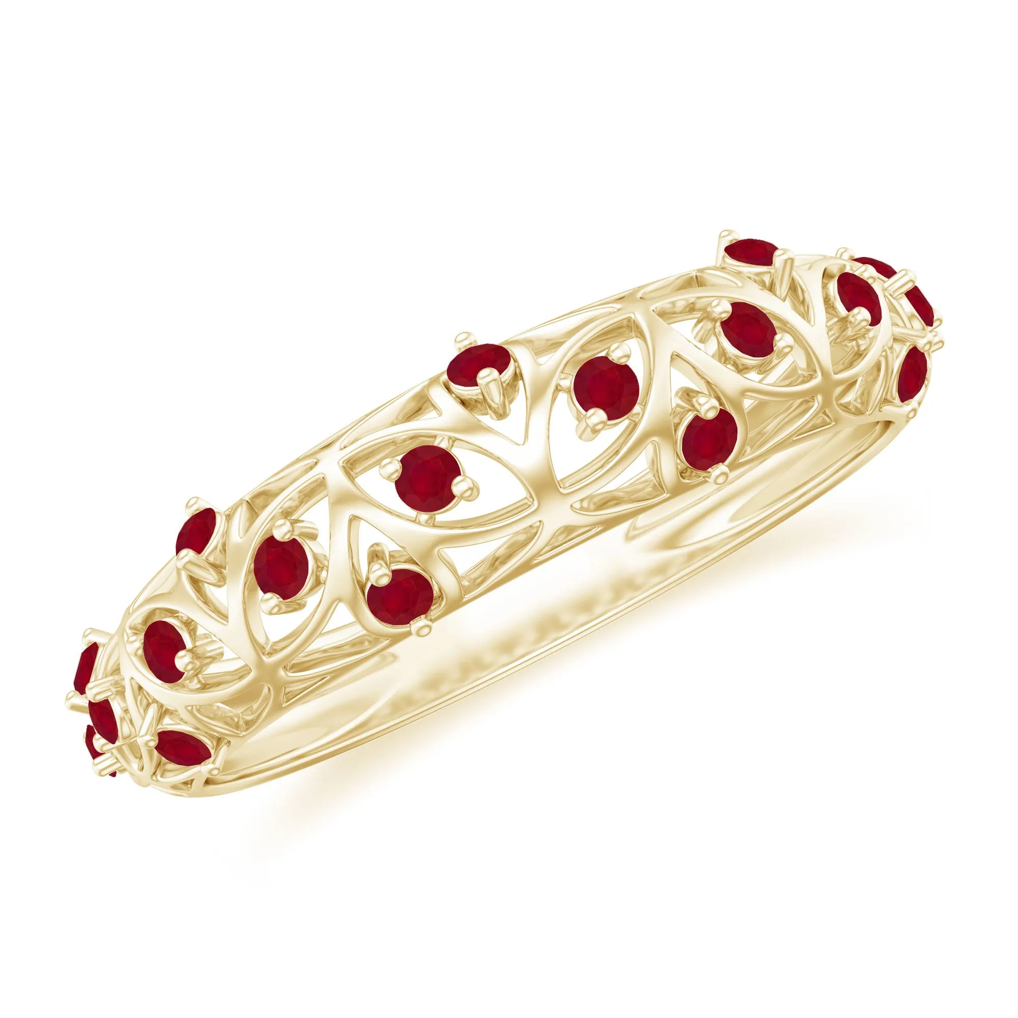 Filigree Detailed Ruby Gold Band Ring in Prong Setting