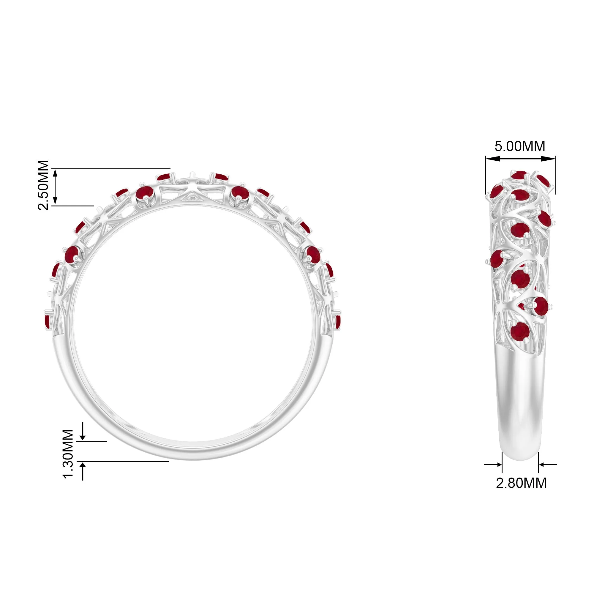 Filigree Detailed Ruby Gold Band Ring in Prong Setting