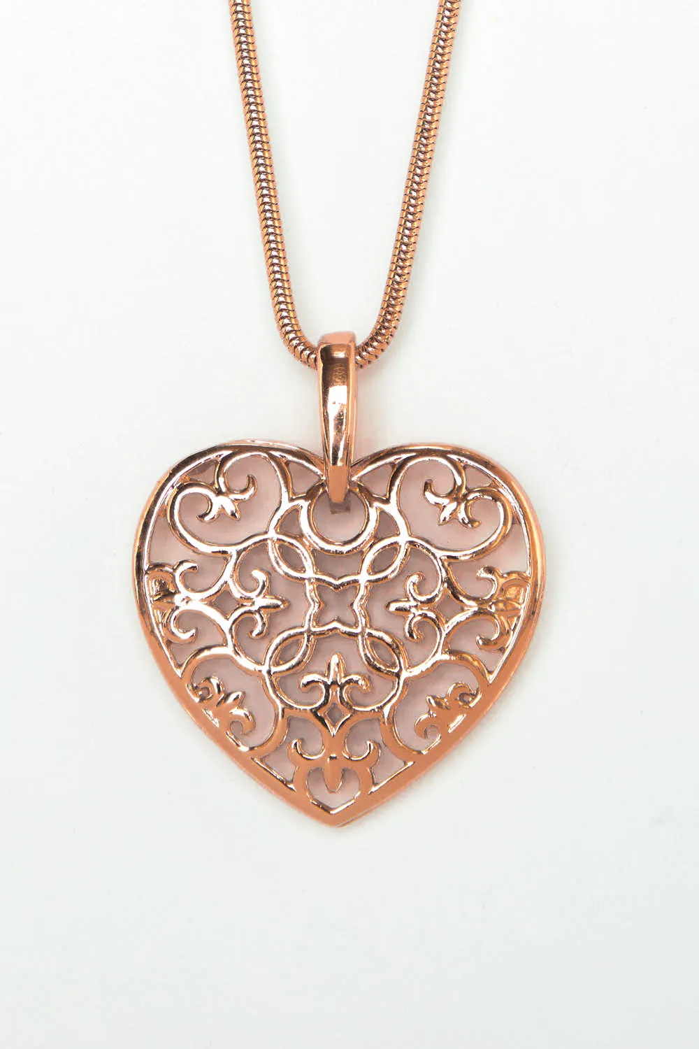 Filigree Heart Necklace - Rose Gold