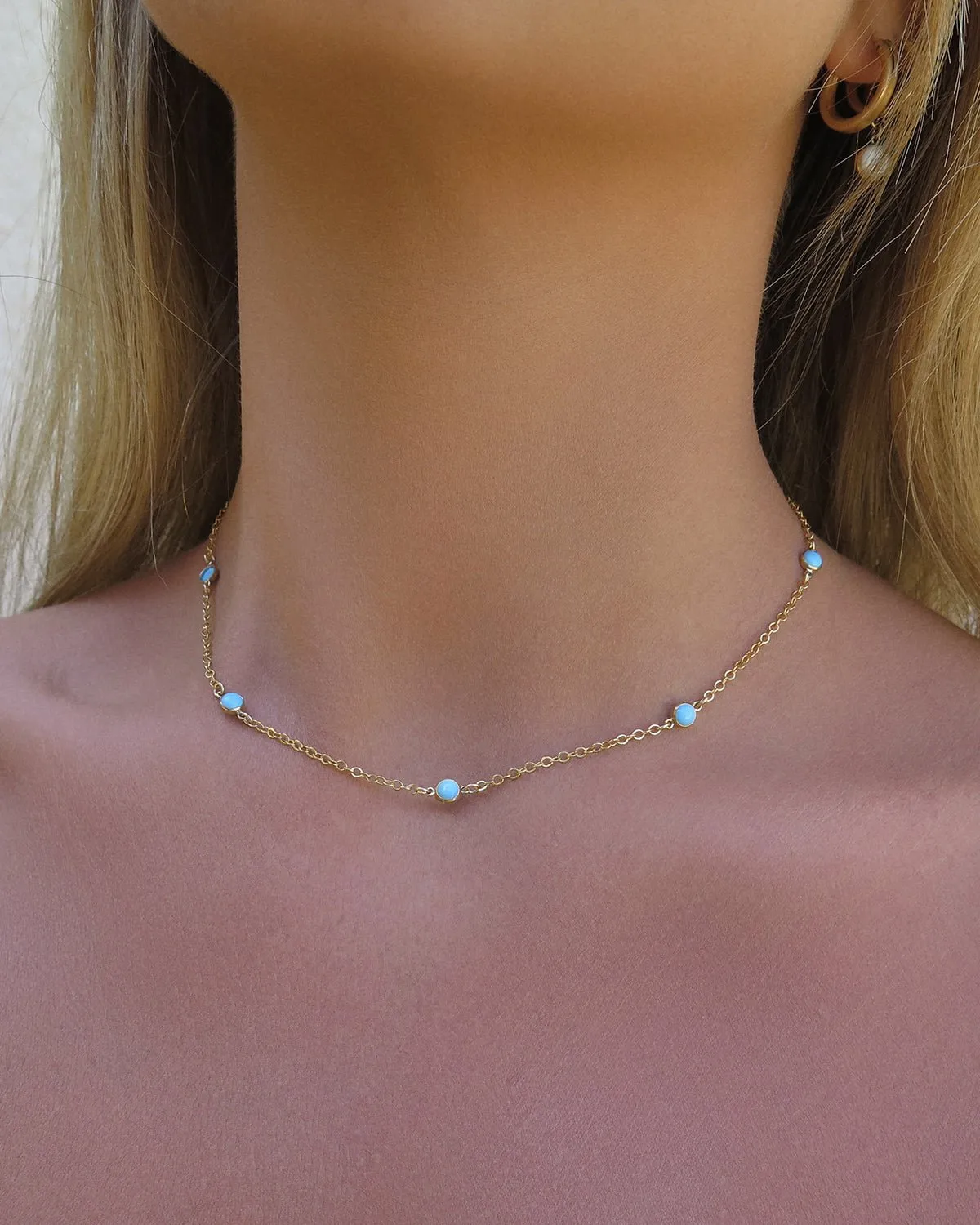 Five Turquoise Necklace  - 14k Yellow Gold Fill