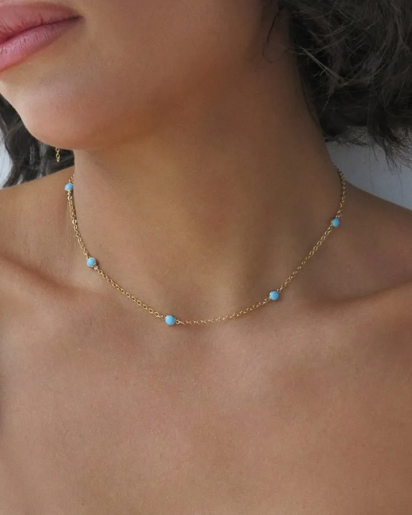 Five Turquoise Necklace  - 14k Yellow Gold Fill