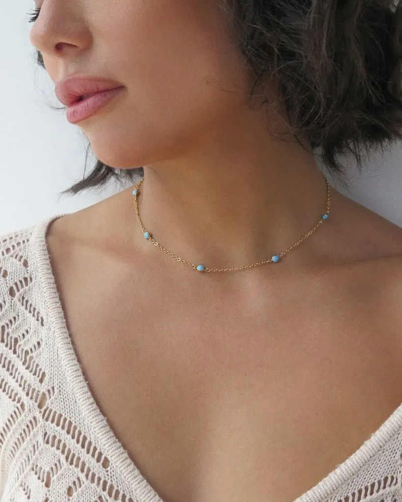 Five Turquoise Necklace  - 14k Yellow Gold Fill