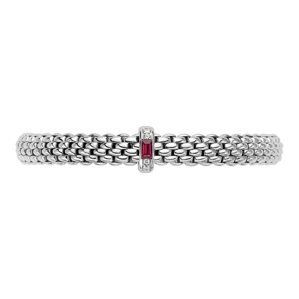 FOPE Flex'it Vendome 18ct White Gold Ruby and Diamond Rondel Bracelet 583B BRUB