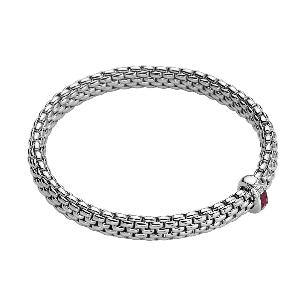 FOPE Flex'it Vendome 18ct White Gold Ruby and Diamond Rondel Bracelet 583B BRUB