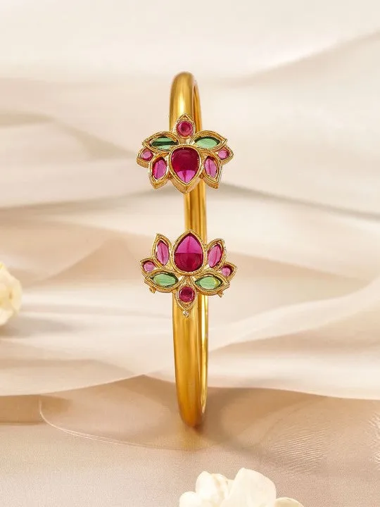 Gold-Plated Ruby & Emerald Kundan Studded Openable Kada Bangle