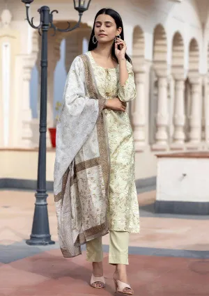 Green Floral Print Modal Silk Suit Set