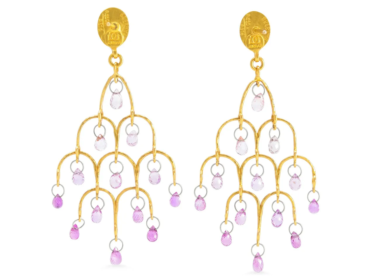 Gurhan 'Delicate Dew' Pink Sapphire Briolette Chandelier Earrings in 22K Gold