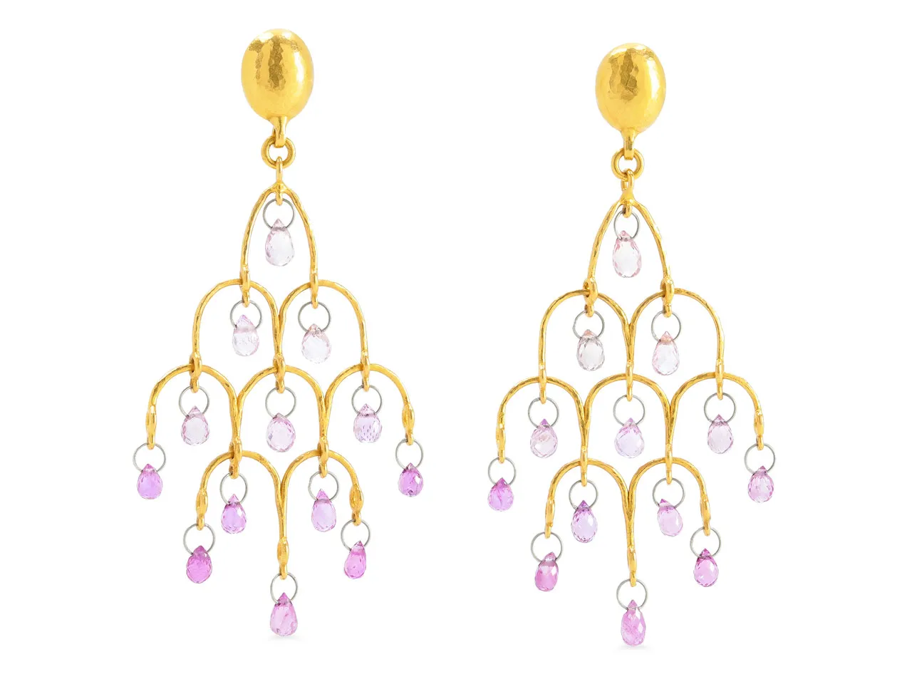 Gurhan 'Delicate Dew' Pink Sapphire Briolette Chandelier Earrings in 22K Gold