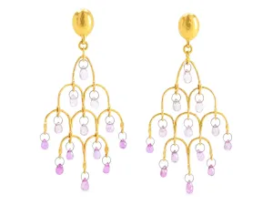 Gurhan 'Delicate Dew' Pink Sapphire Briolette Chandelier Earrings in 22K Gold