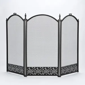 Inglenook 3 Panel Decorative Black Fire Screen Guard - Fire07