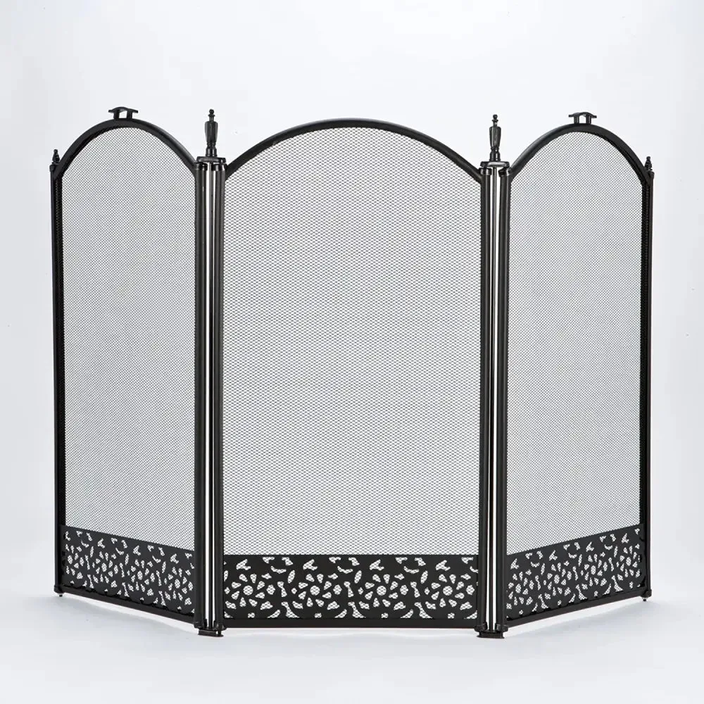 Inglenook 3 Panel Decorative Black Fire Screen Guard - Fire07