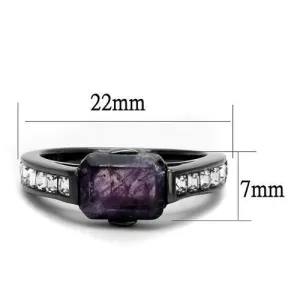 IP Light Black (IP Gun) Stainless Steel Ring with Precious Stone Amethyst Crystal in Amethyst for Women Style TK2832