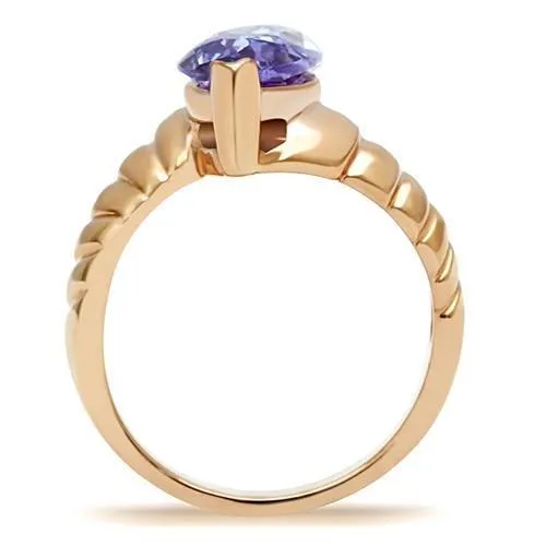 IP Rose Gold(Ion Plating) Brass Ring with AAA Grade CZ in Light Amethyst for Women Style GL139