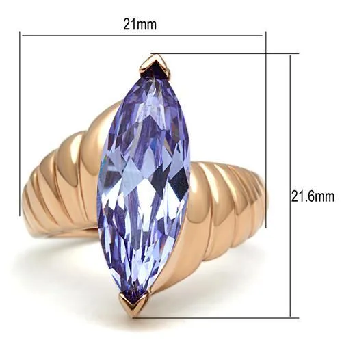IP Rose Gold(Ion Plating) Brass Ring with AAA Grade CZ in Light Amethyst for Women Style GL139