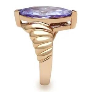 IP Rose Gold(Ion Plating) Brass Ring with AAA Grade CZ in Light Amethyst for Women Style GL139
