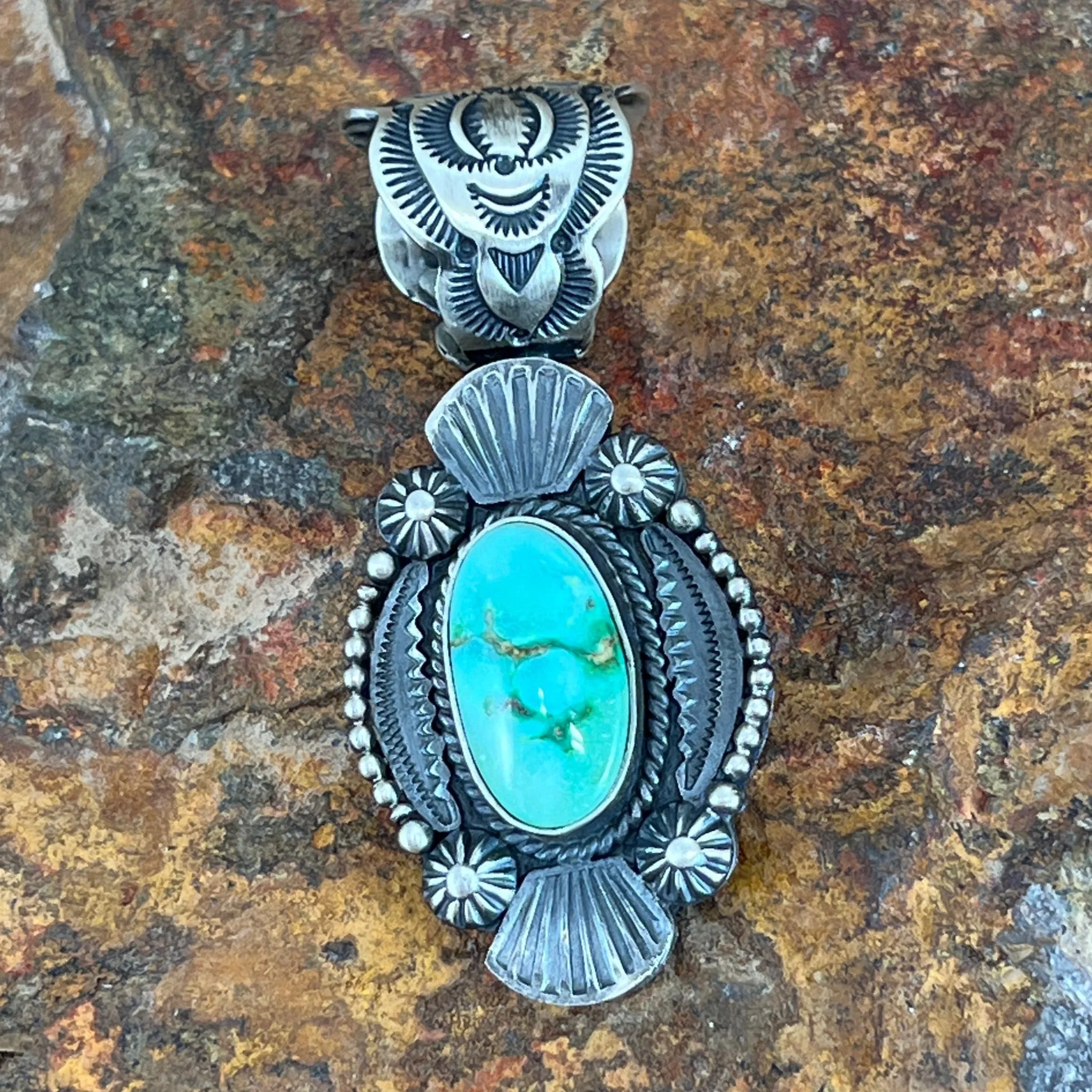Kingman Turquoise Sterling Silver Pendant by Rosita Calladitto