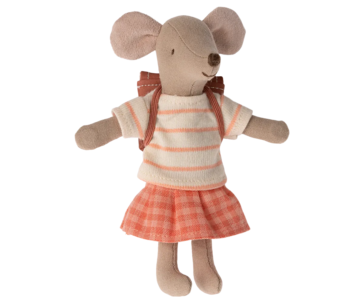 Maileg Tricycle Mouse with Bag – Big Sister (Coral)