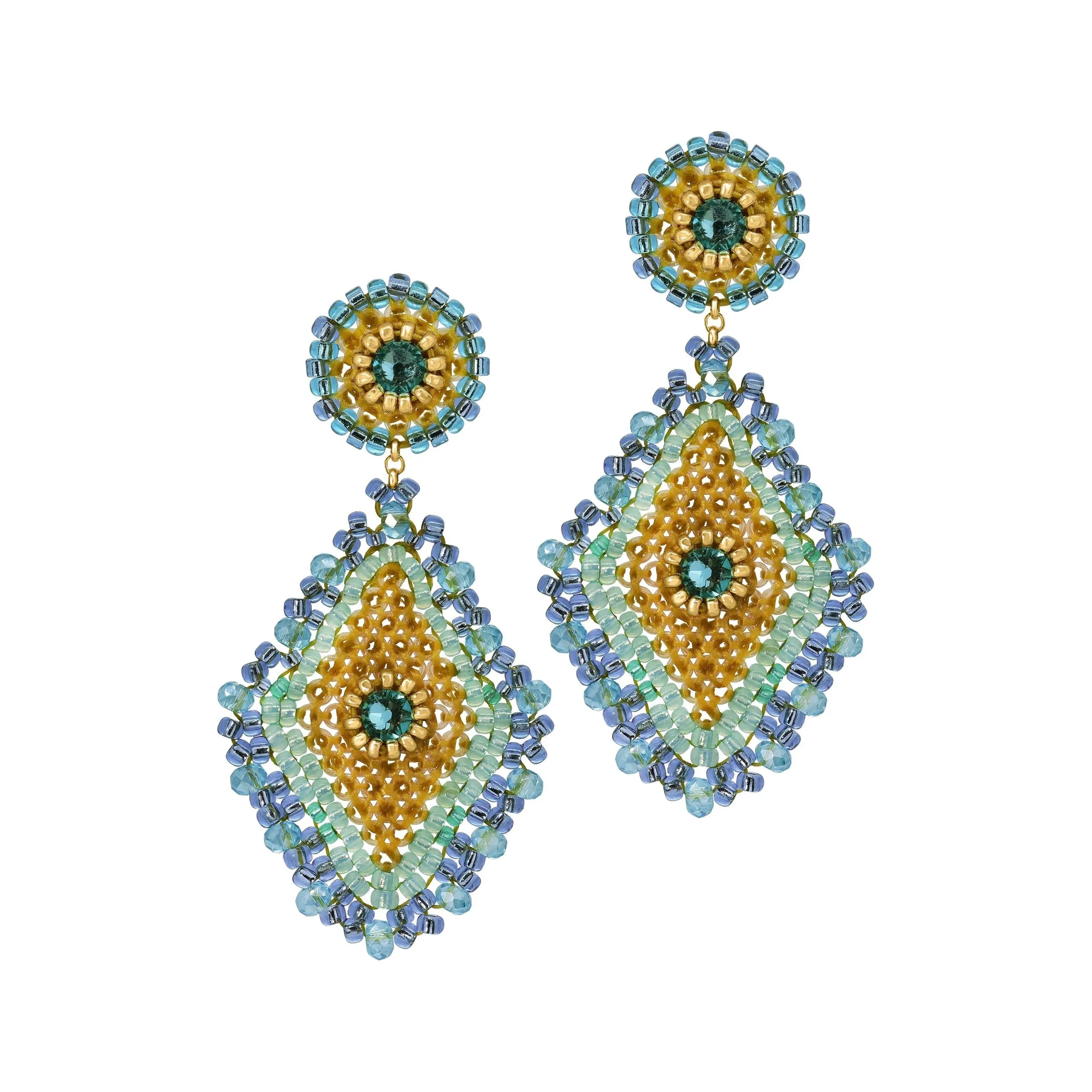 MIGUEL ASES BLUE OMBBRE & GOLDEN SHIMMER EARRINGS