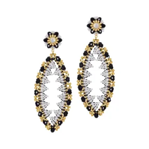 MIGUEL ASES OPEN MARQUIS JET & GOLD EARRINGS