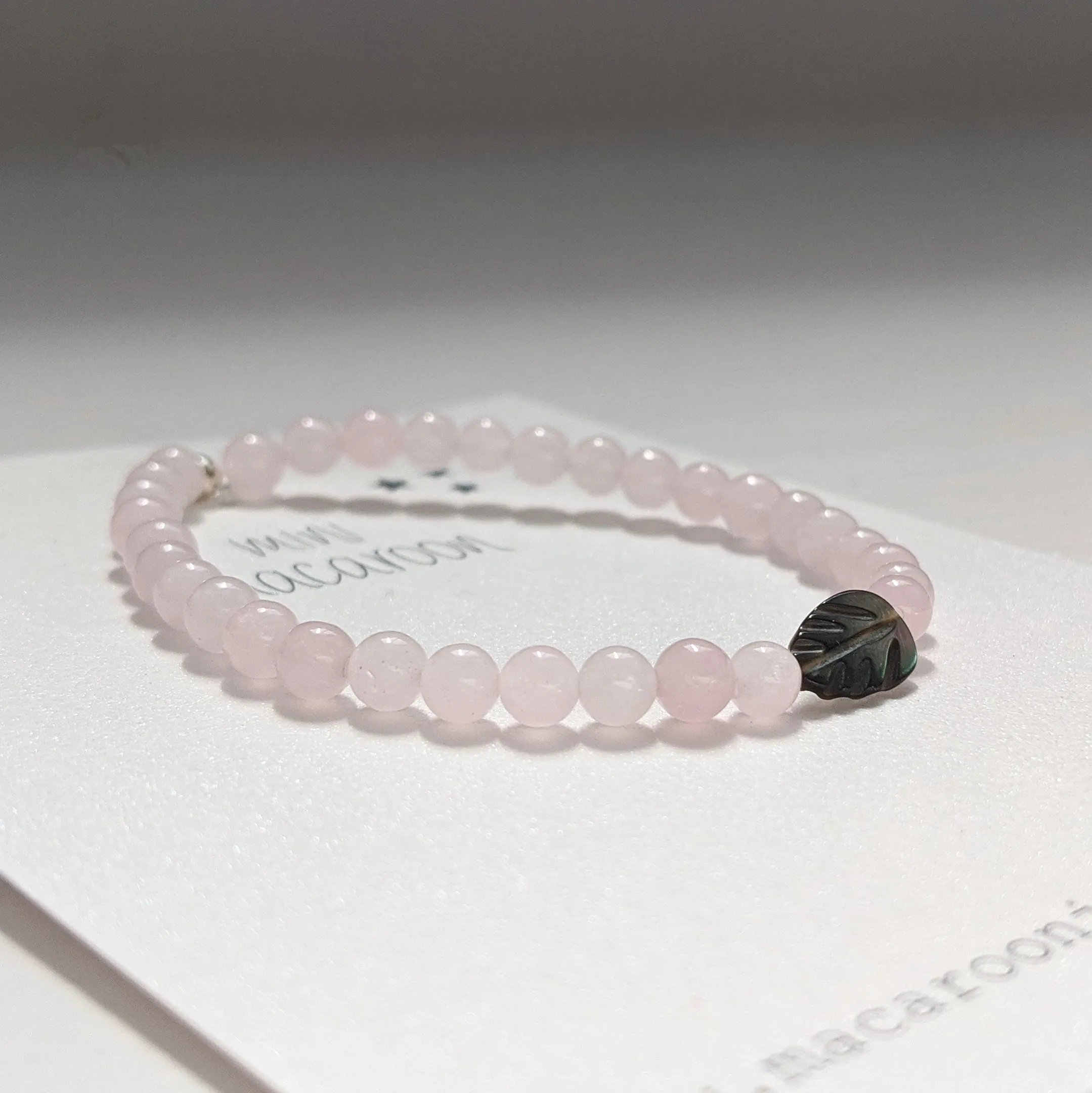 Mini Macaroon Rose Quartz Leaf Bracelet