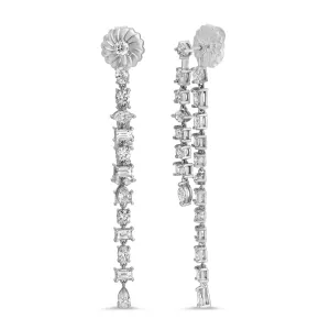 Multi Cut Diamond 18K White Gold Drop Chandelier Earrings
