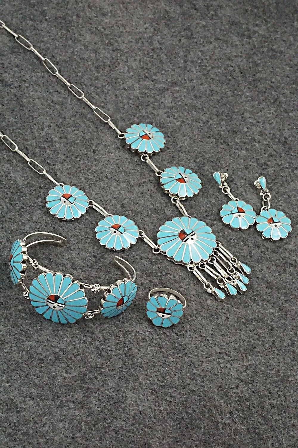 Multi-Stone & Sterling Silver Inlay Necklace Set - Burdain Soseeah