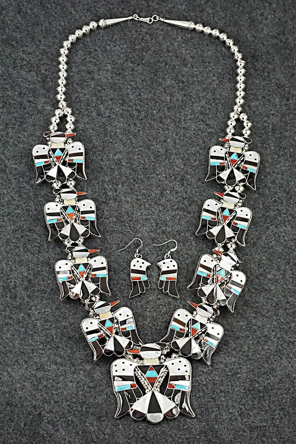 Multi Stone & Sterling Silver Inlay Squash Blossom Set - Bobby Shack