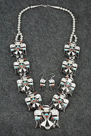Multi Stone & Sterling Silver Inlay Squash Blossom Set - Bobby Shack