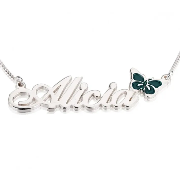 Name Necklace with Coloured Symbols Sterling Silver