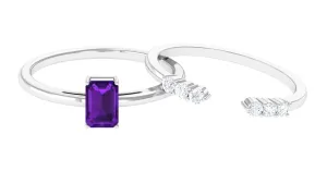 Natural Amethyst and Diamond Stackable Ring Set