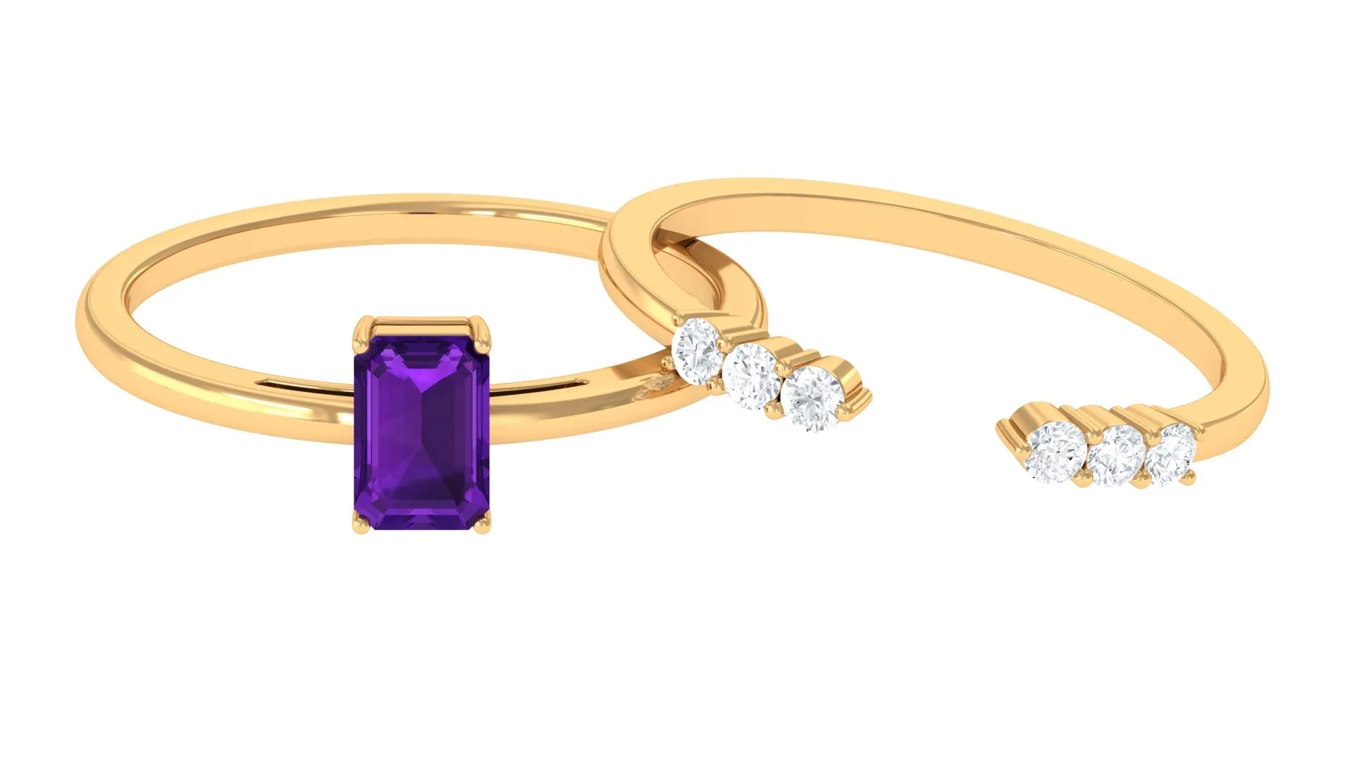 Natural Amethyst and Diamond Stackable Ring Set