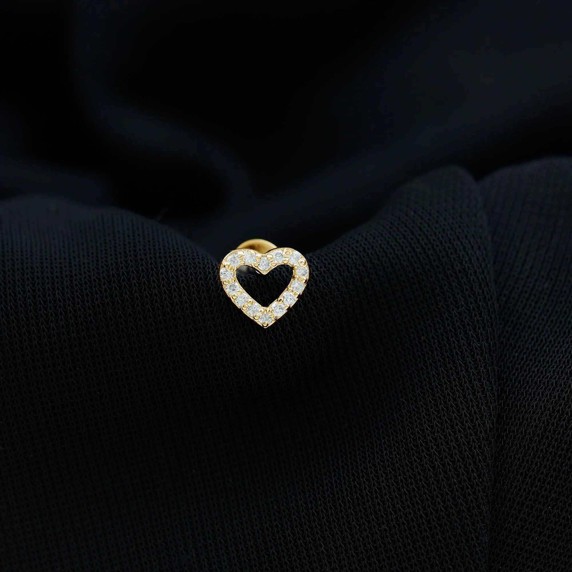 Natural Diamond Open Heart Earring for Helix Piercing