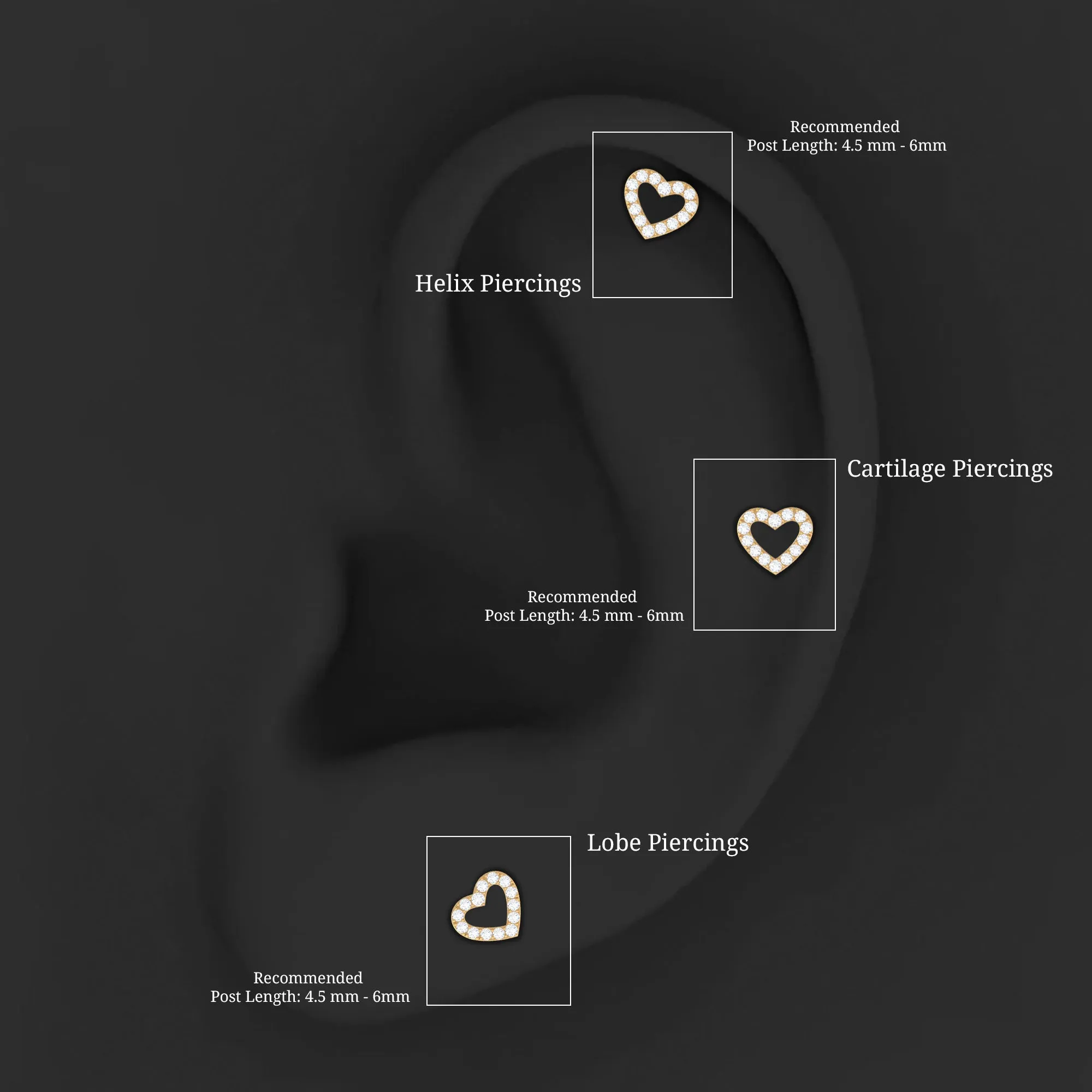 Natural Diamond Open Heart Earring for Helix Piercing