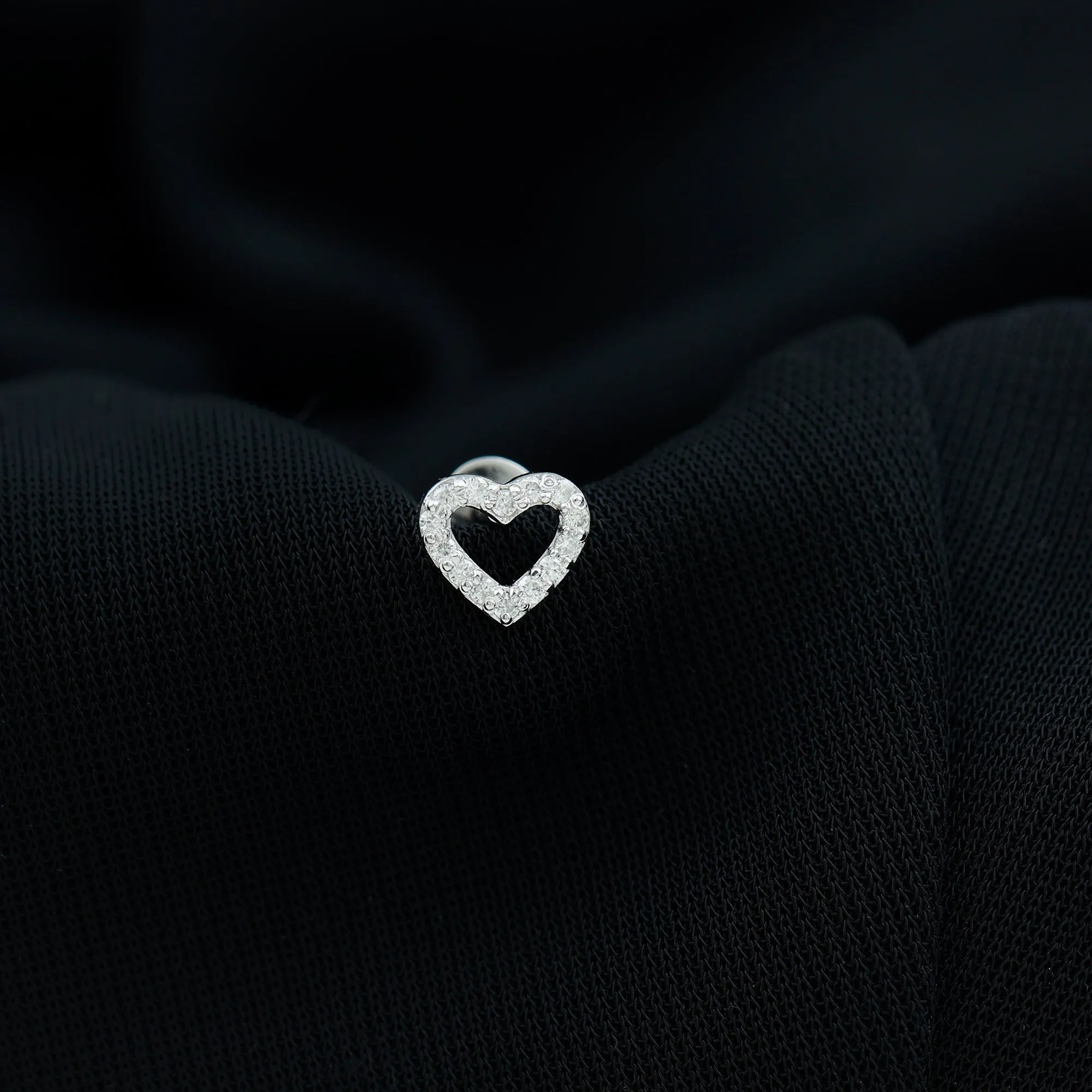Natural Diamond Open Heart Earring for Helix Piercing