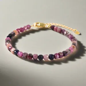 Natural Ruby Sapphire Faceted 4mm Barrel Bracelet with Sterling Silver Extender