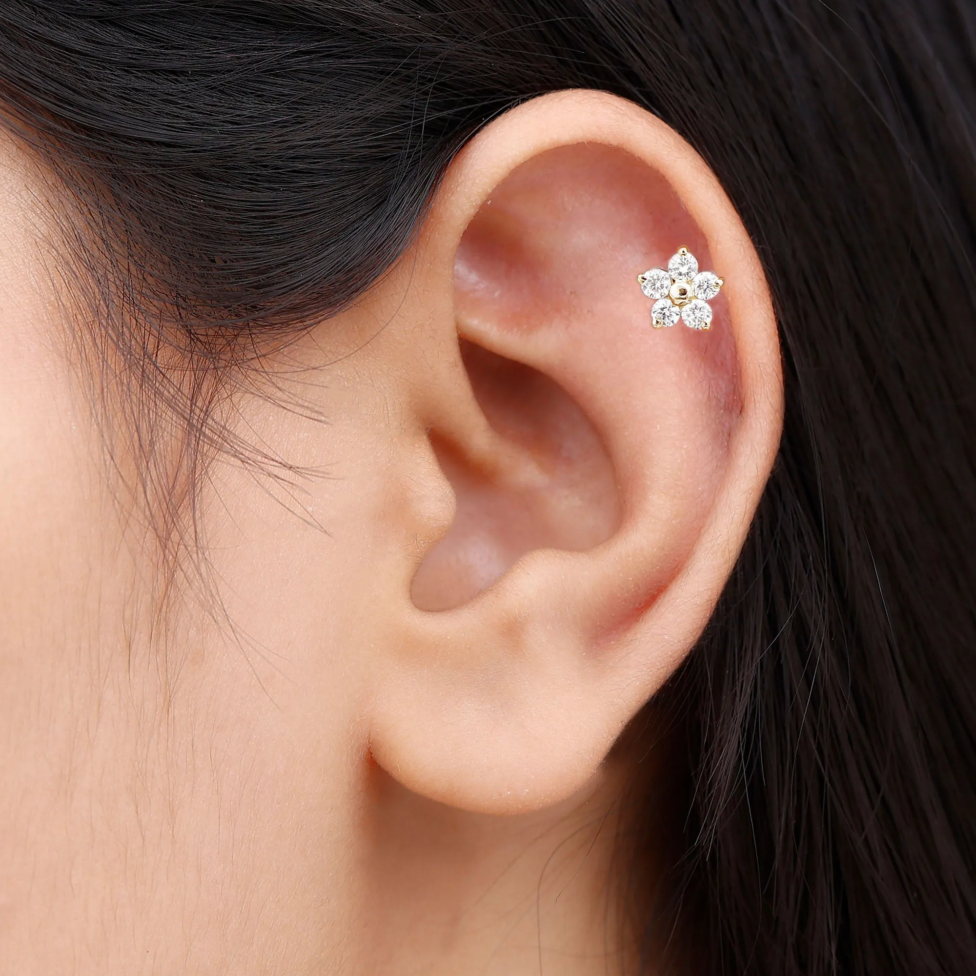 Nature Inspired Diamond Flower Earring for Tragus Piercing