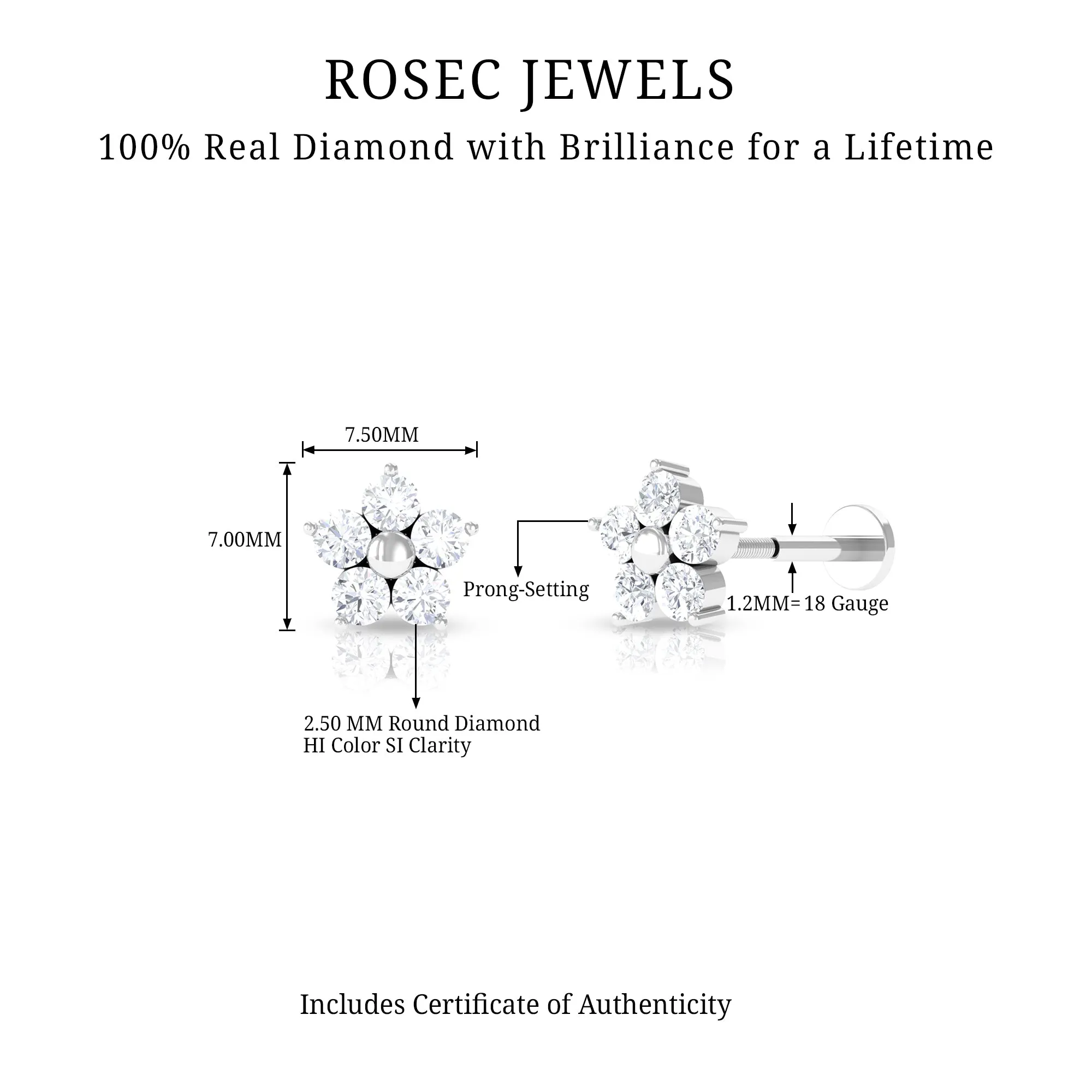 Nature Inspired Diamond Flower Earring for Tragus Piercing