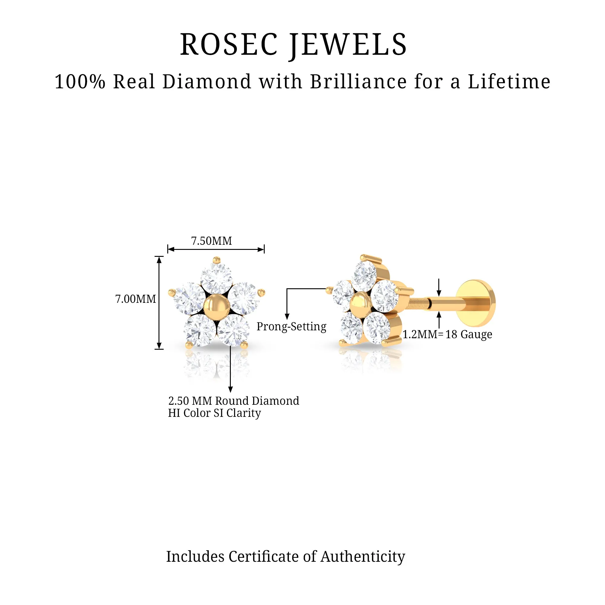 Nature Inspired Diamond Flower Earring for Tragus Piercing